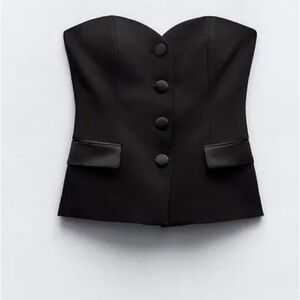 Zara Black Strapless Buttoned Top